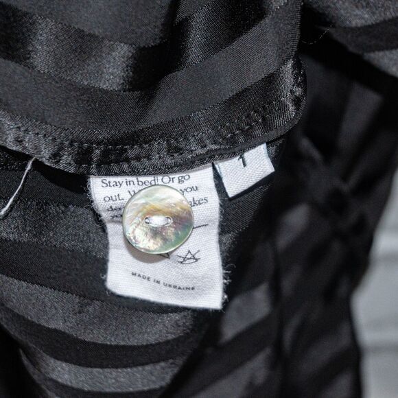 SLEEPER brand Women's Pajama Top button up Black striped satin rayon sz 1 - Picture 9 of 9